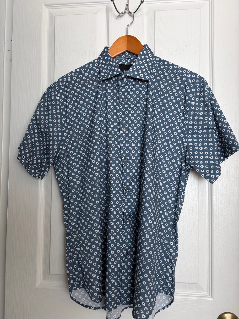 JEFF - NYC SoHo , Teal Blue Dot Patterned Short-Sleeve Shirt